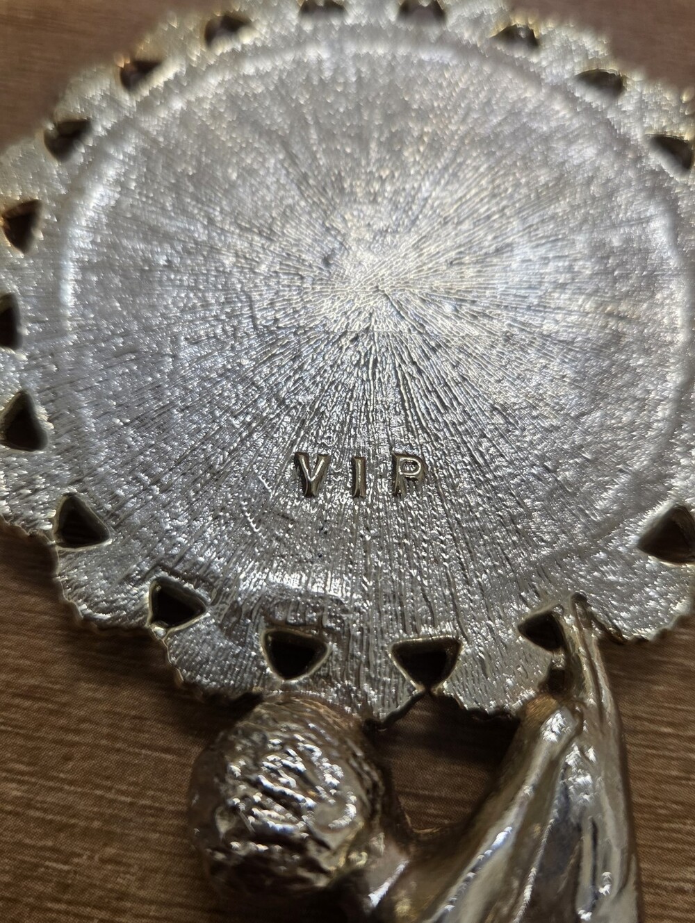 Vintage Ornate Gold Tone Vanity Cherub Cupid Handle Mirror Marked VIP - Picture 5 of 6